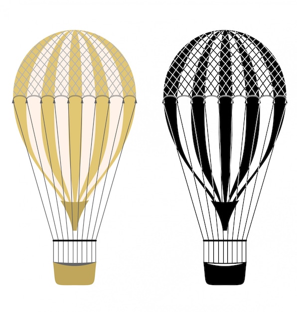 Couleur De Dessin Anime Et Ballons A Air Noir Et Blanc Montgolfieres Aerostat Isole Transport Aerien De Vol Ballon A Air Illustration De Voyage En Montgolfiere Vecteur Premium