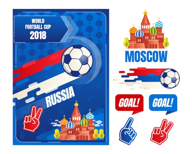 Coupe Du Monde De Football En Russie Elements De Conception D Affiches Vecteur Premium