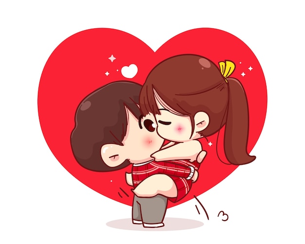 Couple D Amoureux S Embrassant Happy Valentine Illustration De Personnage De Dessin Anime Vecteur Gratuite