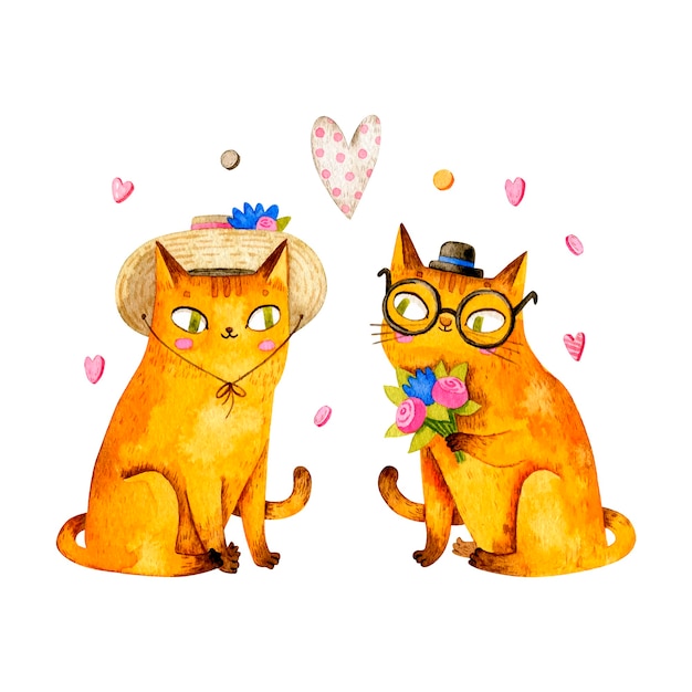 Couple De Chat Mignon Saint Valentin Amoureux Vecteur Premium