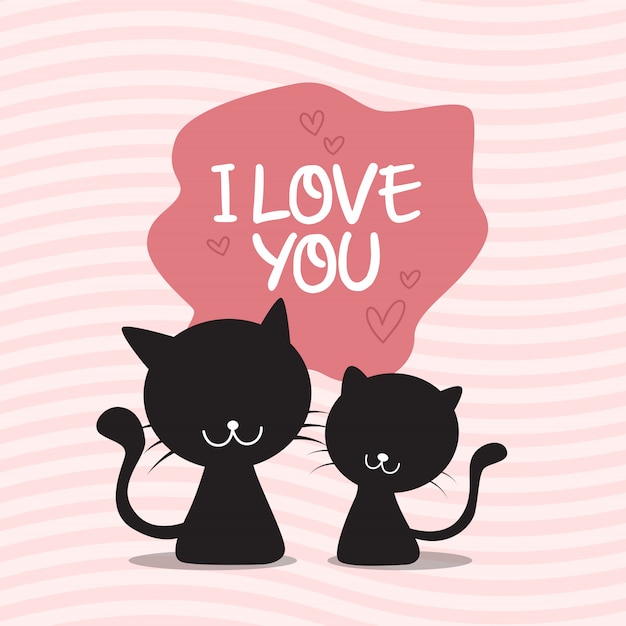 Couple De Chats Fond Saint Valentin Vecteur Premium