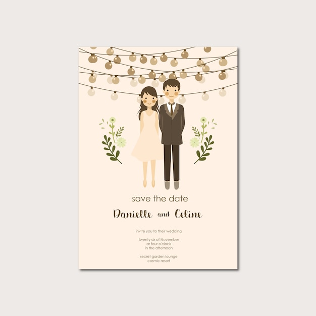 Couple Portrait Illustration Invitation De Mariage Save The Date