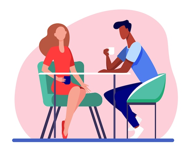 Couple De Rencontres Dans Un Café Jeune Homme Et Femme Buvant Du Café Ensemble Illustration 