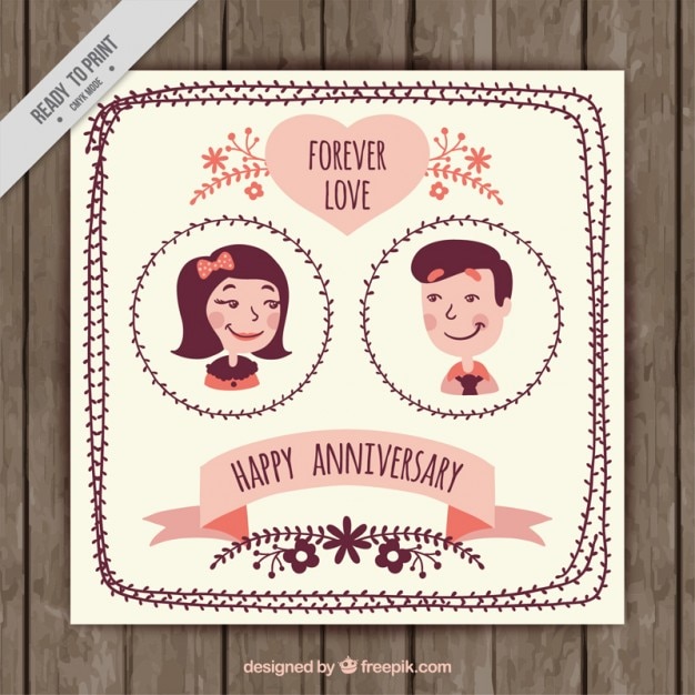 Couple Vintage Invitation Anniversaire Vecteur Gratuite