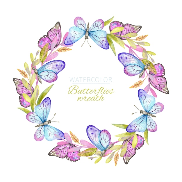 Couronne de papillons aquarelle Vecteur gratuit