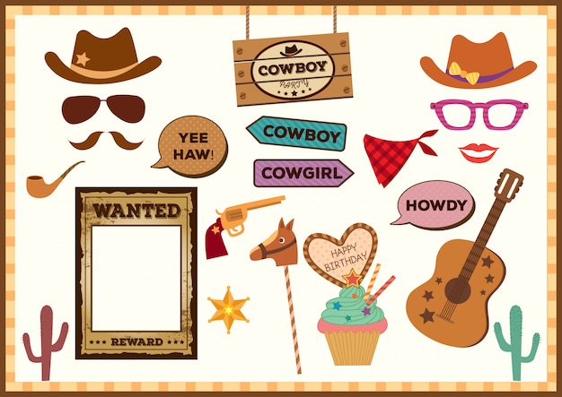 Cowboy-party-props Vecteur Premium