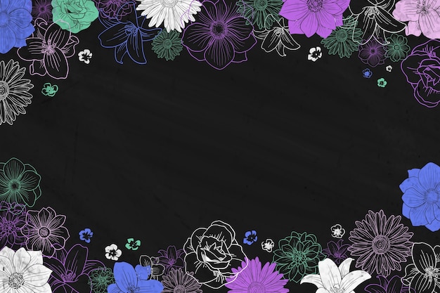 Craie Sur Tableau Noir Et Fond De Cadre Floral Vecteur gratuit
