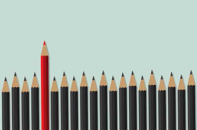 Crayon Rouge Debout Devant La Foule Noire Vecteur Premium