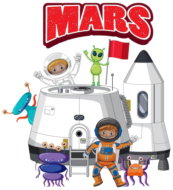 Création De Logo De Mot Mars Avec Astronaute Vecteur Gratuite