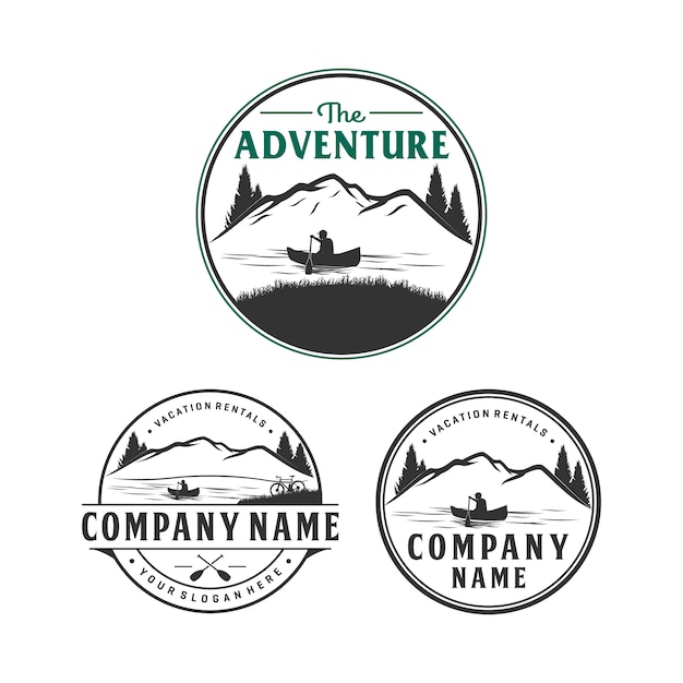Création de logo pour location d'aventure et de vacances, logo extérieur Vecteur Premium