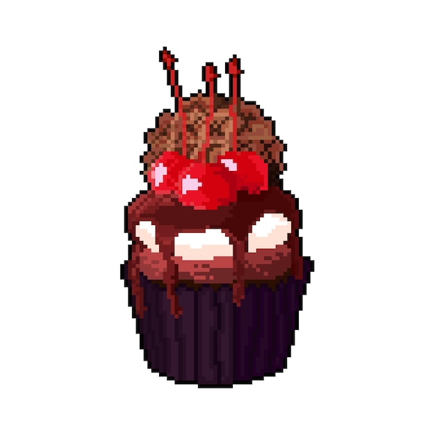 Cupcake Foret Noire Avec Style Pixel Art Vecteur Premium