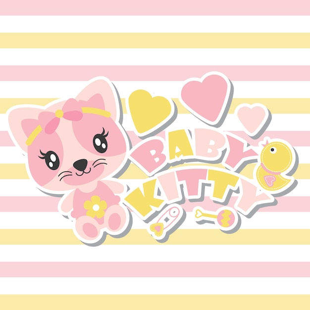 Cute Baby Kitten Est Une Jolie Illustration Vectorielle De Dessin Anime De Fille Pour La Conception De Carte De Douche De Bebe Le Design De Chemise D Enfant Et Le Fond D Ecran
