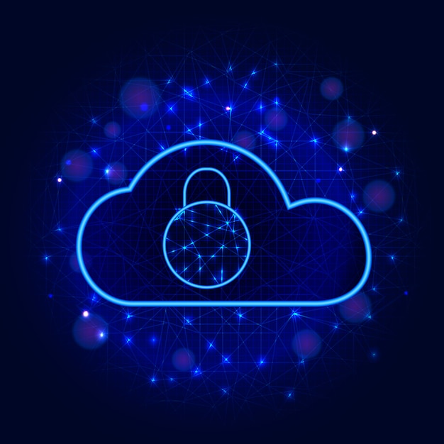 La cyber-sécurité. conception de la technologie de stockage de données en nuage sécurisé avec fond abstrait cadenas Vecteur Premium