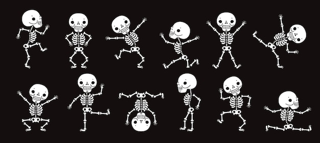 Danse Des Squelettes Danseurs De Squelette Halloween Mignons Personnages Droles D Horreur Vector Ensemble Isole Illustration Squelette Fete D Halloween Os Humain De Caractere Vecteur Premium