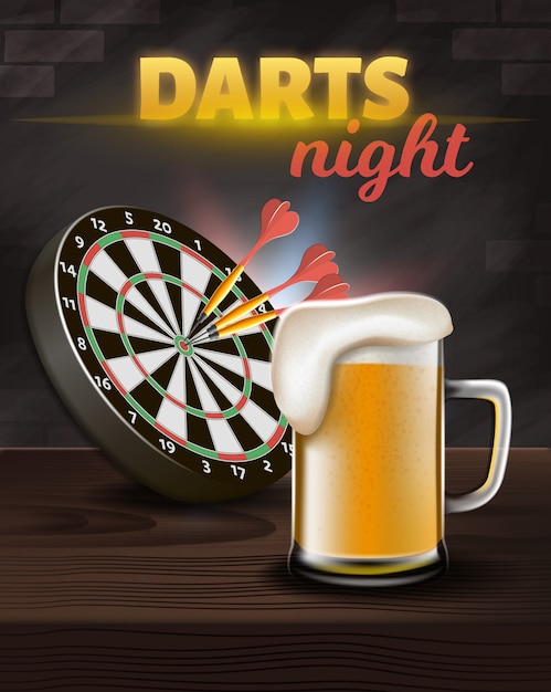 Darts Night Banner Vertical, Aim Board Avec Des Fléchettes | Vecteur ...