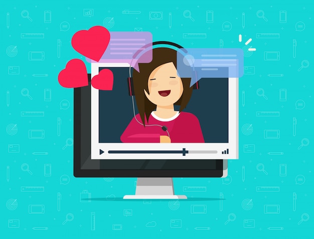Datation à distance en ligne sur l'illustration d'une application de communication vidéo par ordinateur Vecteur Premium