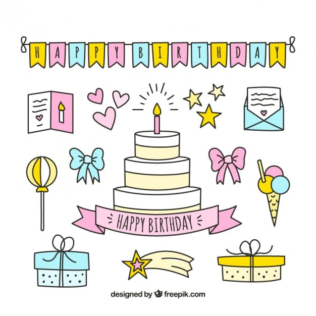 Decoration D Anniversaire Sketches Vecteur Gratuite