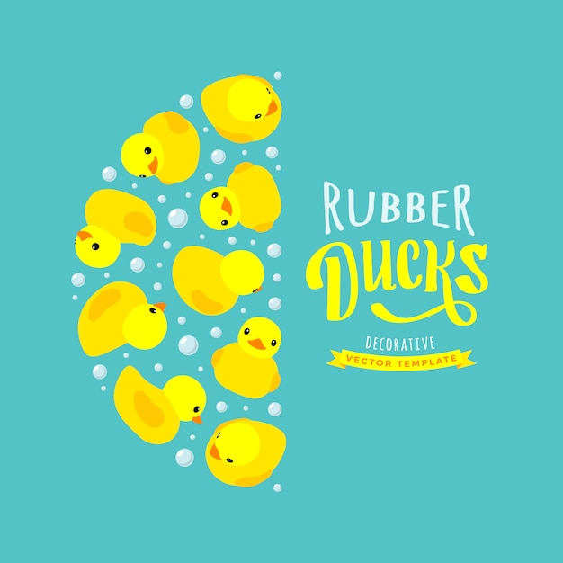 Décoration faite de canards en caoutchouc jaune Vecteur Premium