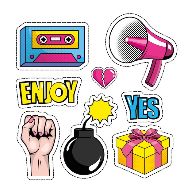 Définir un message pop art et un design créatif Vecteur Premium
