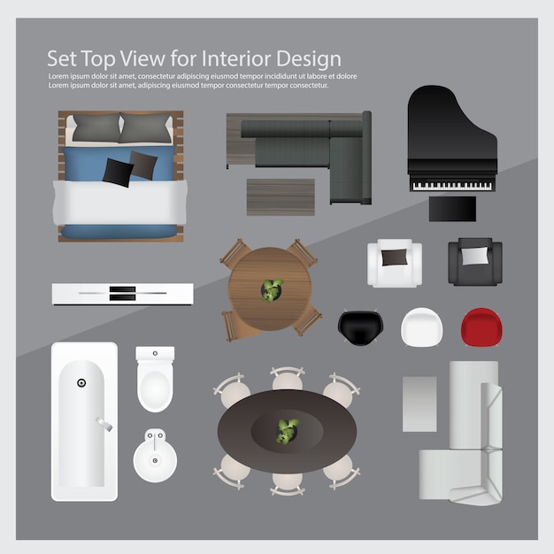Définir la vue de dessus pour la décoration intérieure. illustration isolée Vecteur Premium