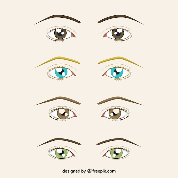 Définir des yeux et des sourcils dessinés à la main Vecteur gratuit
