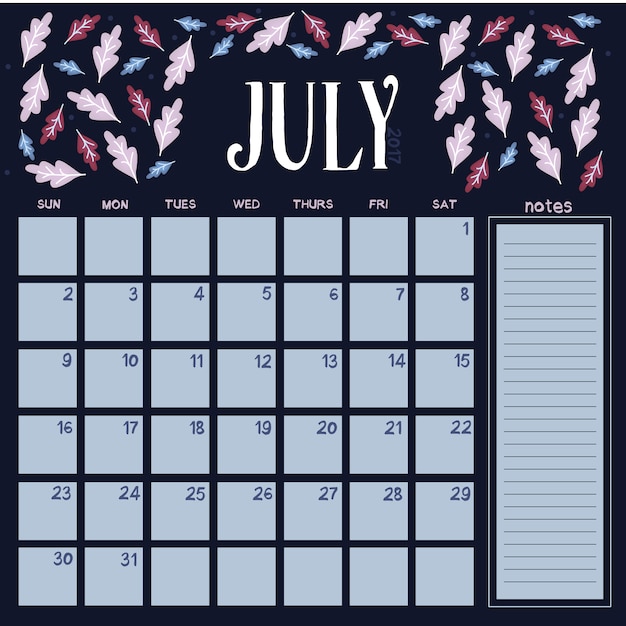 Design floral du calendrier  de juillet  T l charger des 