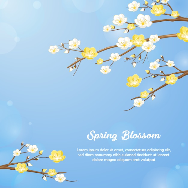 Design de fond fleur de fleur de printemps en bleu Vecteur Premium