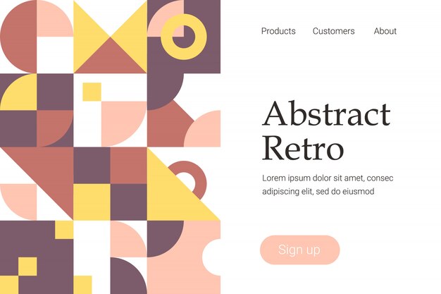Design géométrique abstrait rétro pour modèle de site web ou page de destination Vecteur Premium