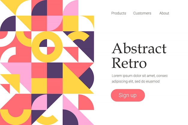 Design géométrique abstrait rétro pour modèle de site web ou page de destination Vecteur Premium