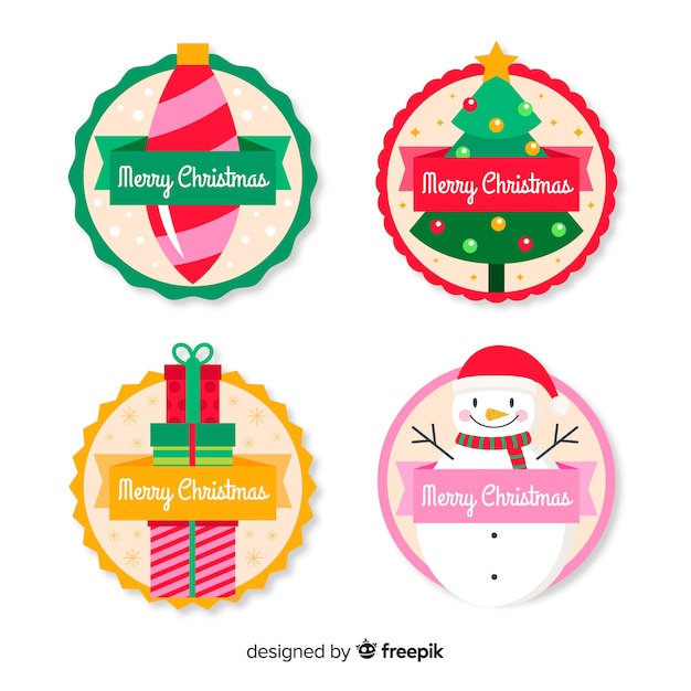 Design Plat De La Collection De Badges De Noël  Vecteur Gratuite