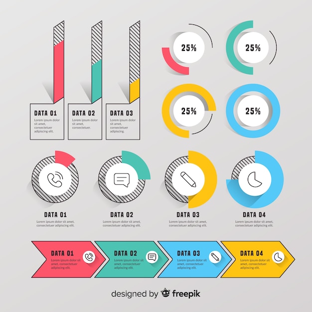Design plat de la collection d'éléments infographiques Vecteur gratuit