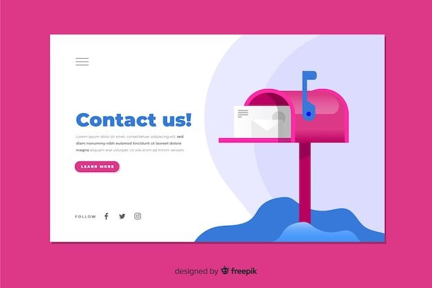 Design plat coloré contactez-nous page de destination avec boîte aux lettres Vecteur gratuit