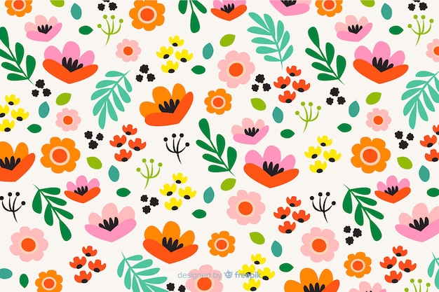 Design plat de fond de fleurs colorées Vecteur gratuit