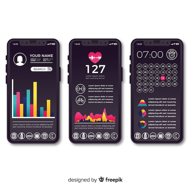 Design plat infographie application mobile de remise en forme Vecteur gratuit