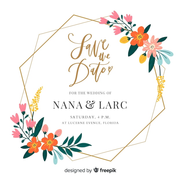Design plat d'invitation de mariage cadre floral Vecteur gratuit