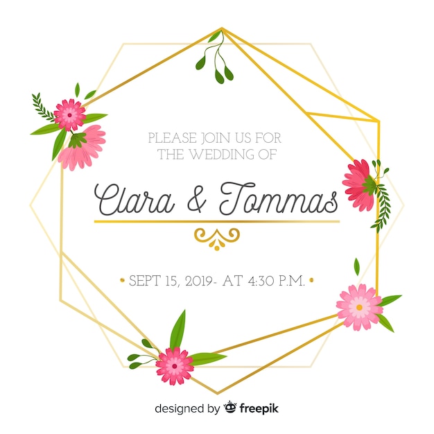 Design plat d'invitation de mariage cadre floral Vecteur gratuit