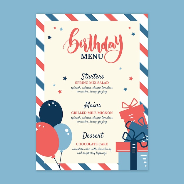 Design Plat De Menu D Anniversaire Pour Enfants Vecteur Gratuite