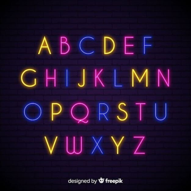 Design plat de modèle alphabet néon Vecteur gratuit