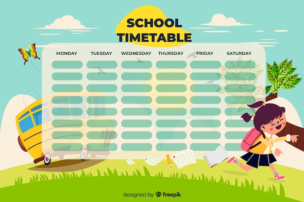 Design plat de modèle de calendrier scolaire coloré Vecteur gratuit