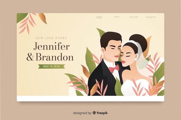Design plat de la page de destination de mariage Vecteur gratuit