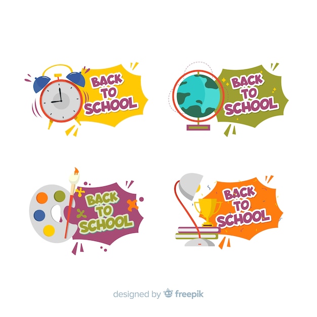 Design Plat Retour à La Collection De Badges D'école Vecteur gratuit