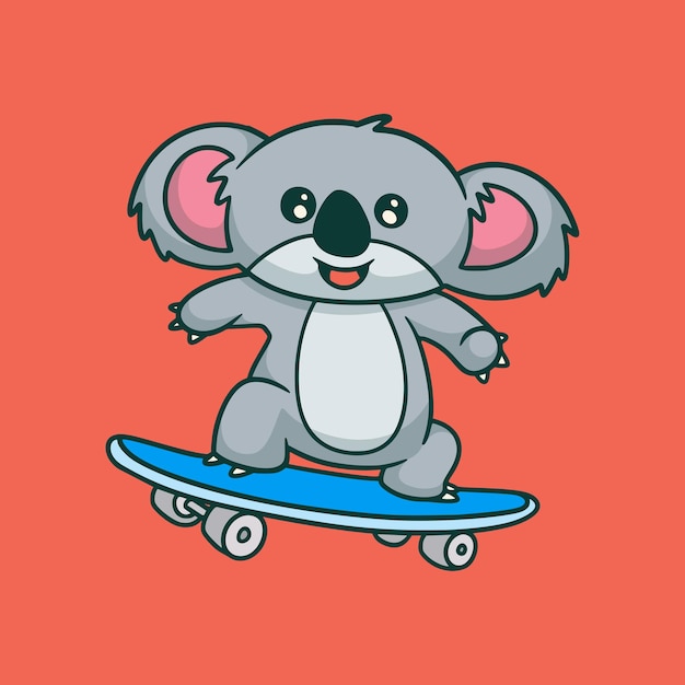 Dessin Animé Animal Design Koala Skateboard Mignon ...