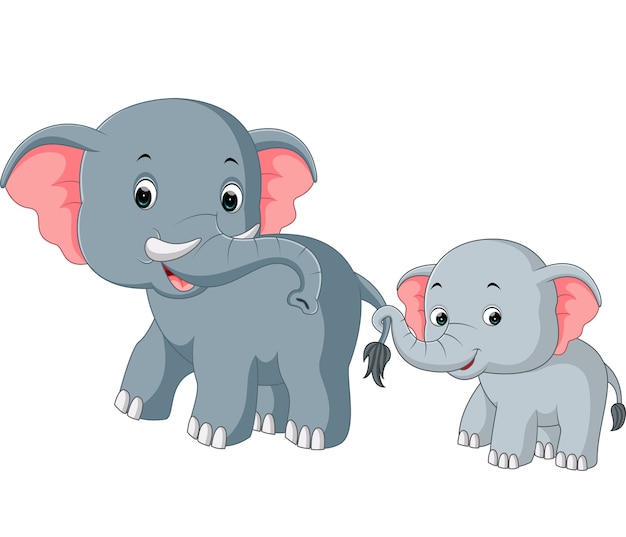 Dessin Anime Elephant Et Bebe Elephant Vecteur Premium