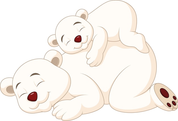 Dessin Anime Mere Et Bebe Ours Polaire Vecteur Premium