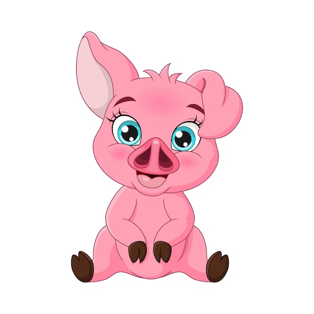 Dessin Anime Mignon Bebe Cochon Rose Assis Et Souriant Sur Fond Blanc Vecteur Premium