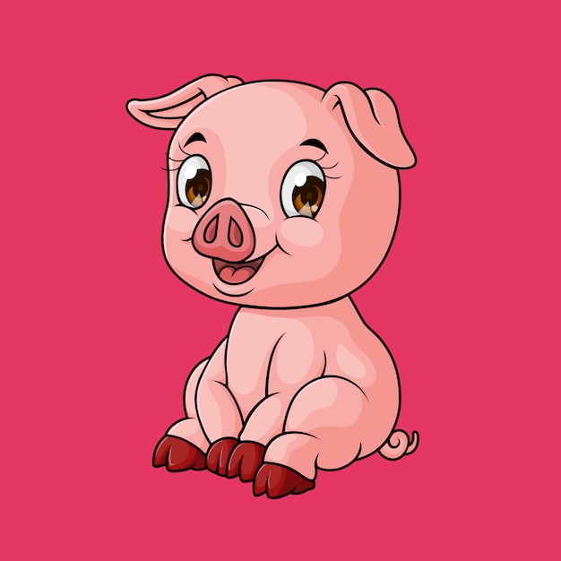 Dessin Anime Mignon Bebe Cochon Souriant Dessine A La Main Vecteur Vecteur Premium