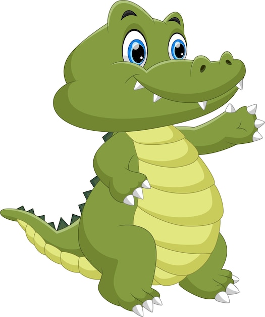 Dessin Anime Mignon Bebe Crocodile Agitant Vecteur Premium