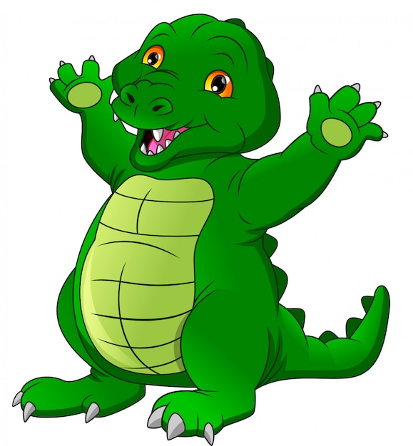 Dessin Anime Mignon Bebe Crocodile Agitant Vecteur Premium