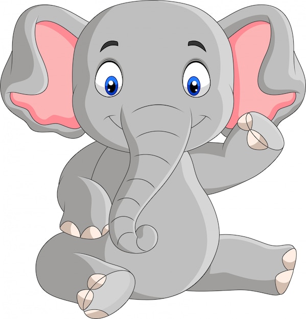 Dessin Anime Mignon Bebe Elephant Assis Vecteur Premium