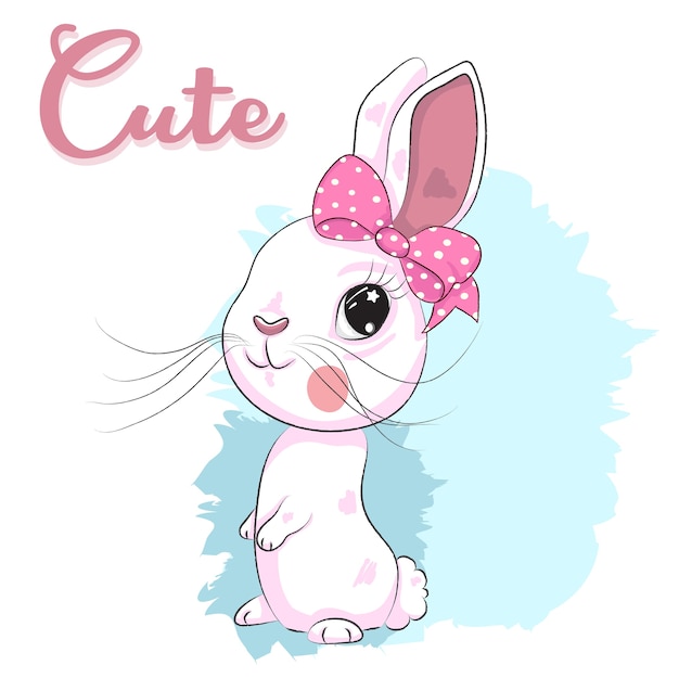 Dessin Anime Mignon Bebe Lapin Fille Dessines A La Main Vecteur Premium